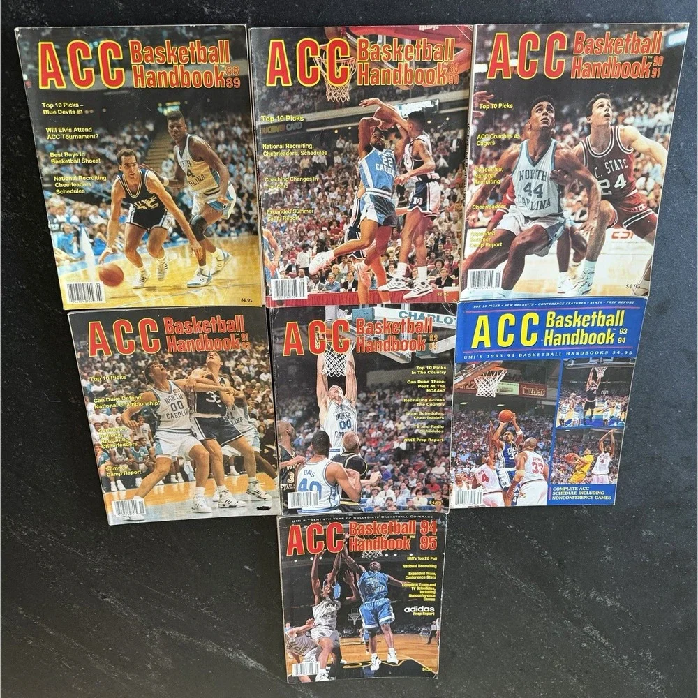 Vtg ACC Basketball Handbooks 1988–1995 Lot (7) UMI NCAA UNC Duke Preseason Guide
